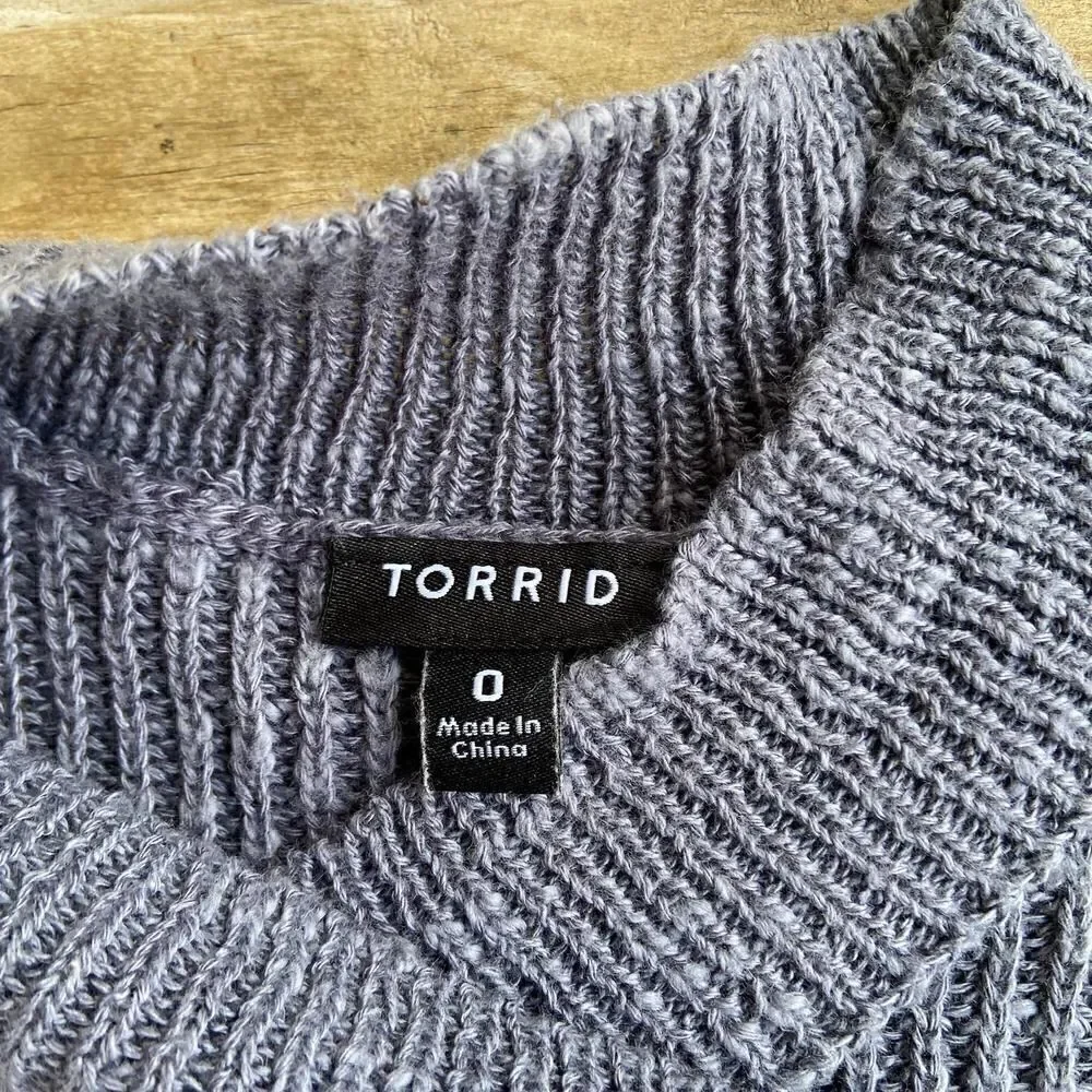 Torrid Grey Cross Front Pullover Ribbed Sweater L